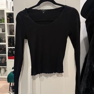 Black Ribbed Long Sleeve Top